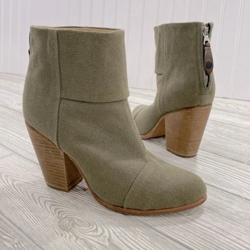 Rag & Bone Newbury Canvas Ankle Boots Olive Sz 39.5